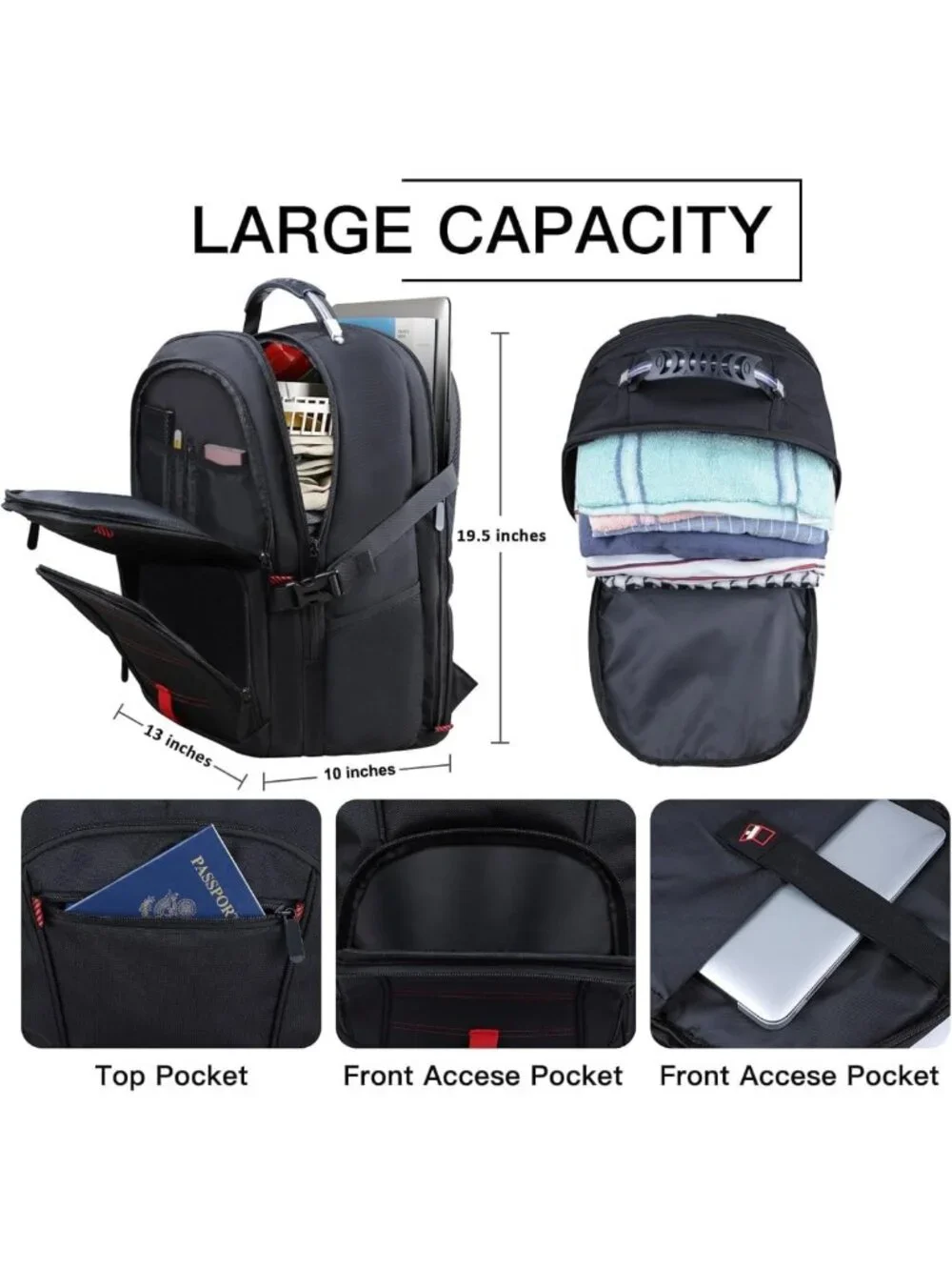 Extra Large Water-Resistant Travel Laptop Backpack, 17.3